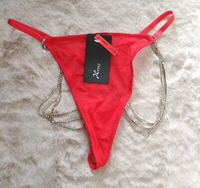 Damen Sexy Tanga String  Spitze Panty Reizwäsche Frauen Slip mit  Diamantenkette - Bild 1 von 4