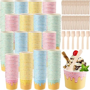 6 oz Paper Ice Cream Cups with Spoons Paper Dessert Cups Colorful Ice Cream S... - Picture 1 of 7