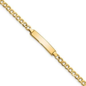 Real 14K Yellow Gold Semi-solid Cuban Link ID Chain Bracelet; 6 inch; - Picture 1 of 6