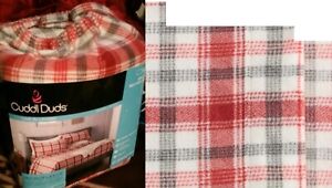 Cuddl Duds MicroFleece Sheet Set Red Ivory Plaid-Gray TWIN Cozy Soft Fleece New