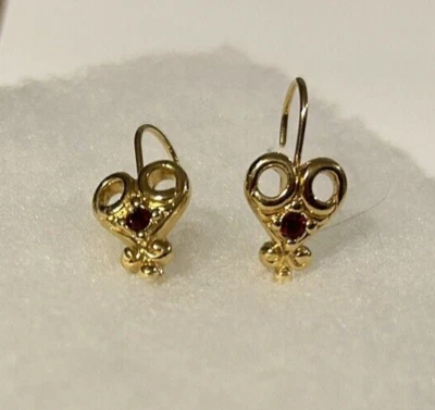 Avon Pierced Earrings Gold-tone Heart Tiny Red Rhinestone Lever back NWT #11 - Image 1 of 4