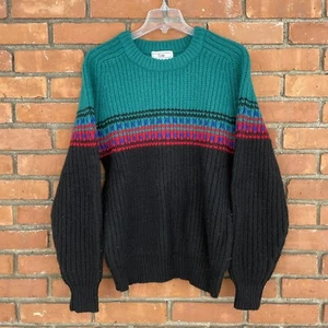 Vintage GAP 100% Wool Sweater MEDIUM Black Teal Red Heavy Knit 90s Pattern - Picture 1 of 5