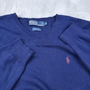 VTG Polo Ralph Lauren Pima Cotton Sweater Men M Blue Long Sleeve V-Neck Pullover - Picture 1 of 5