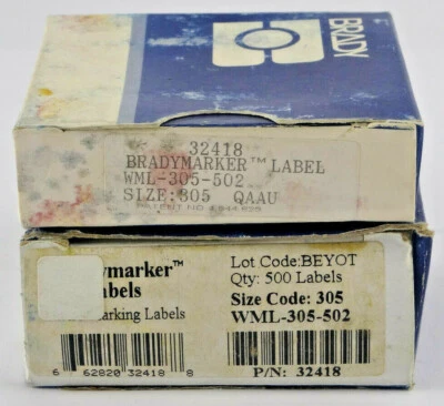 2 Boxes - Brady WML-305-502 Wire Marking Labels 500x2 32418 White *BOX DAMAGE*  - Image 1 of 4
