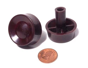 (2x) Vintage Retro Deco Radio Knobs Brown Plastic Push-On 1/4" Spline Shaft -NOS - Picture 1 of 3