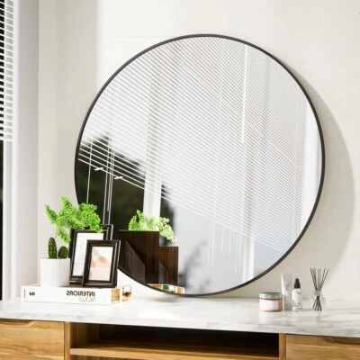 Wandspiegel Runder Spiegel Schwarz mit Rahmen aus Aluminiumlegierung 80cm B1048 - Bild 1 von 4