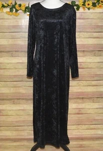 Vintage 90er New Visions schwarz Crushed Samt Maxikleid Gr. L 12 Stretch Goth - Bild 1 von 7