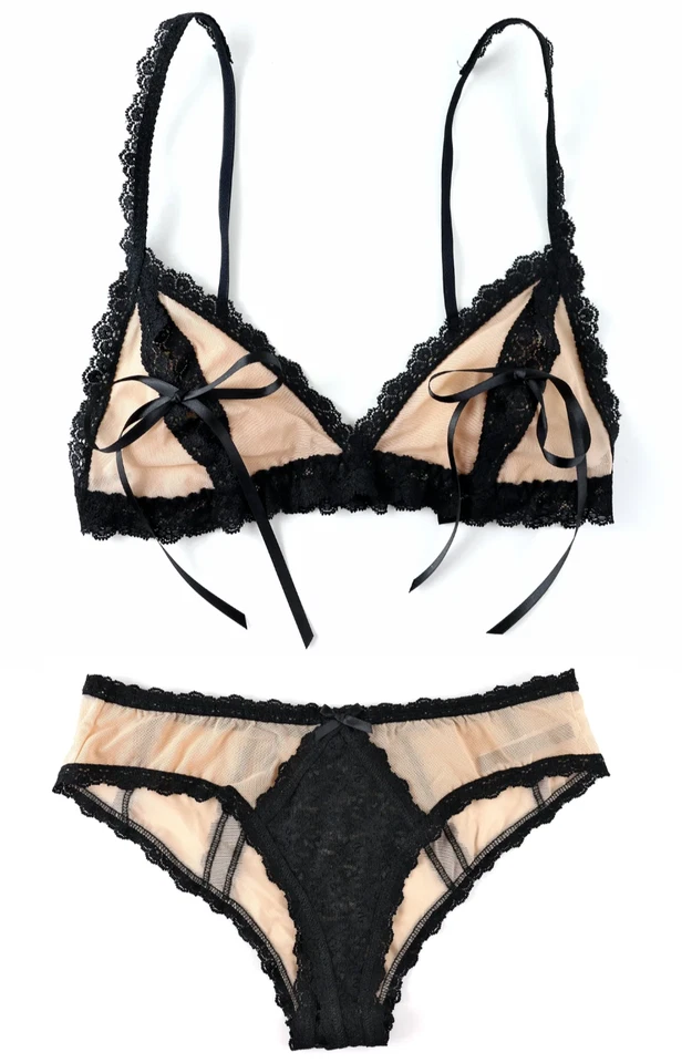 HANKY PANKY Nude Illusion Corbata Bralette y Bikini Conjunto Panty Talla S Foto 1 de 4