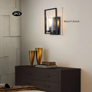 Black Wall Sconces Bathroom Sconces Vanity Wall Light Fixture Clear Glass - Picture 1 of 12