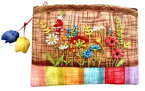 Borsa portamonete tradizionale coreana con cerniera Ramie e fiori ricamati *NUOVA* - Foto 1 di 8