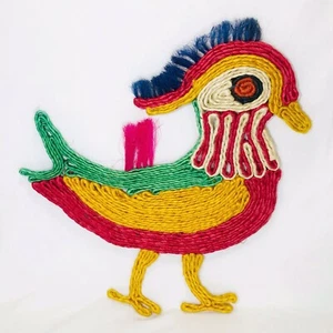 Vintage Wood Duck Bird Raffi Straw Trivet Hot Pad Wall Decor Boho Colorful Retro - Picture 1 of 5