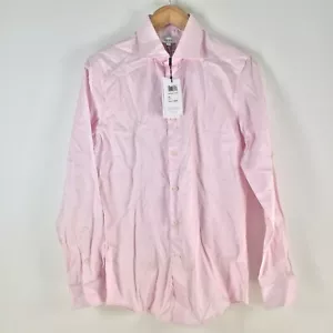 NEW Reiss mens button up shirt size S slim fit pink cotton satin long slv 105289 - Picture 1 of 11