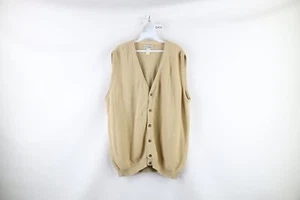 Vintage 90s LL Bean Mens Large Tall Blank Cotton Knit Cardigan Sweater Vest USA - Picture 1 of 7