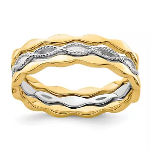 14K Two-Tone Gold Yellow & White Two Tone Set of 3 Stackable Rings - Picture 1 of 5