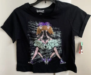 Disney D-Signed Black Girls Cuffed T-shirt Size L Graphic Front Short Sleeves - Picture 1 of 11