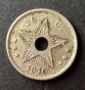 Congo Belge - Très Jolie monnaie de 20 Centimes 1910 (2) - Picture 1 of 2