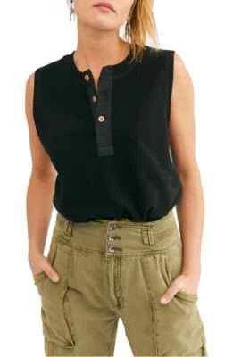 Free People Women's Peek Aye Henley Bodysuit Black size XS - Image 1 of 2