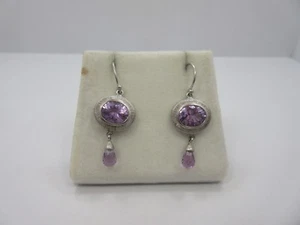 Sterling silver women OVAL purple HOOK dangle Drop earring 925 - Picture 1 of 6