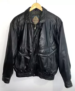 Giacca Bomber Vintage Solo Membri Pelle Morbida Cappotto Nero Tasche Trapuntato Foderato -TG. M - Foto 1 di 15