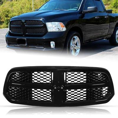 Grille Glossy Black For 2013-2018 Dodge Ram 1500 Honeycomb Mesh Front Bumper New - Image 1 of 4