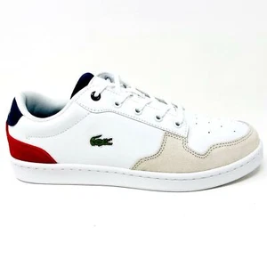 Lacoste Master Cup 120 2 SUJ Leather White Navy Red Kids Casual Sneakers - Picture 1 of 5