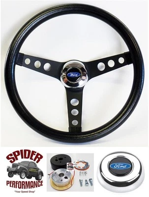 1961-1964 Ford pickup steering wheel BLUE OVAL 13 1/2" CLASSIC BLACK - Image 1 of 4