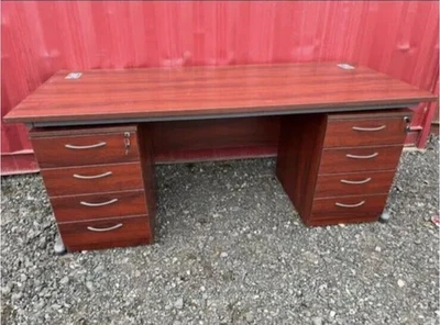 Large Executive Double Pedestal Office Desk Mahogany Effect 8 Drawers - Image 1 of 4
