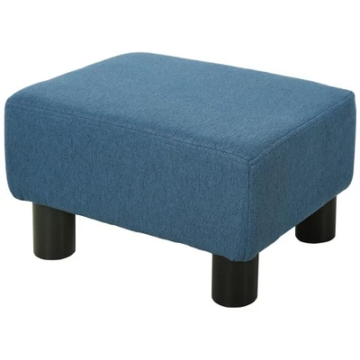 HOMCOM Chic Linen Fabric Footstool Ottoman Cube with 4 Plastic Legs Blue - Image 1 of 4