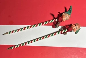 Rare Vintage Elf Pixie Plastic Head Pencils With Bells Striped Christmas 2 - Bild 1 von 7
