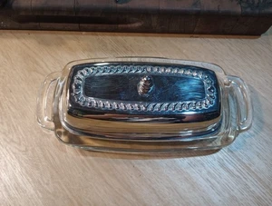 Vintage Butterdose versilbert mit Glasboden  - Bild 1 von 4