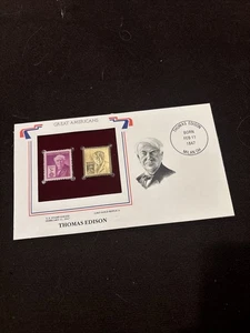 Thomas Edison Great Americans on US Stamps 22k Gold Replica Postal Comm Society - Picture 1 of 4