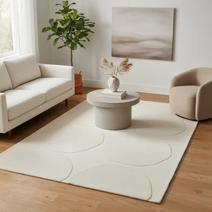 Wool Area Rug | White Color | Living Room Rugs, Contemporary Carpet - Picture 1 of 8