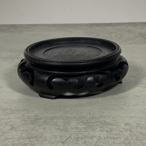 Vintage Chinese Carved Wood Display Stand Ebony Vase Bowl Figurine  3.25" D FLAW - Picture 1 of 11