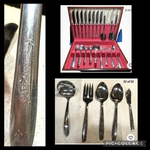 Vintage Oneida acciaio inox modello freccia asiatica/starburst MCM 69 pz custodia legno anni 60 - Foto 1 di 23