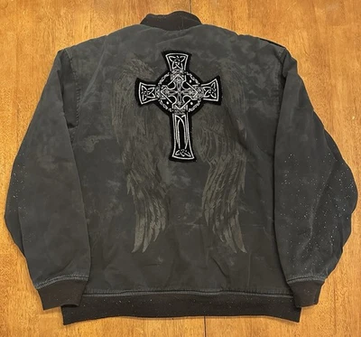 Chaqueta de bombardero de vuelo gótica Y2K azul crudo XL blanqueador moteado vintage Foto 1 de 4