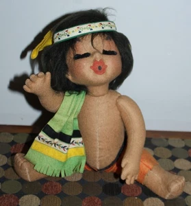 RARE Felt Cloth Doll 1960'S SANTA FE RAILROAD Indian Doll ARTIST MADE Lot HH - Picture 1 of 8