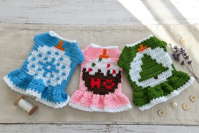 Patrones de colección de ropa para perros de Navidad, 3 diseños festivos, impresión a color Foto 1 de 4