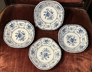 Set of 4 Johnson Brothers Indies Blue 6” Square Cereal Bowls England ExCond - Picture 1 of 4