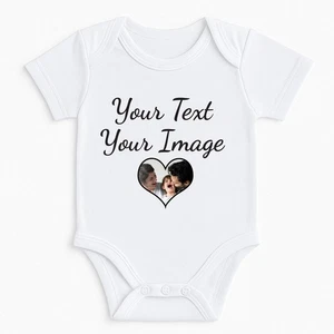 Personalised Baby Grow Custom Image Heart & Text Baby Vest Newborn - 24 Months - Picture 1 of 11