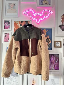 Reebok Sherpa Zip Jacket Tan Green Brown Fleece  - Picture 1 of 5