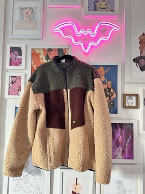 Reebok Sherpa Zip Jacket Tan Green Brown Fleece  - Image 1 of 4