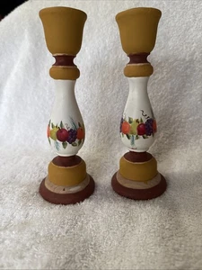 "Juego de 2 candelabros pintados a mano colores otoño motivo fruta 7""" - Imagen 1 de 9