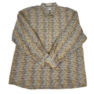JHANE BARNES 90s Men's Beige Gray Brown Geometric Pattern Shirt | Large - Image 1 of 4