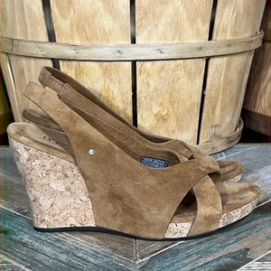 UGG Hazel Slingback Brown Suede High Cork Wedge Open Toe Sandals Womens Size 8 - Picture 1 of 10