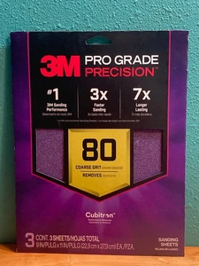 3M Pro Grade Präzisionsschleifblätter rutschfest nass/trocken 9 x 11 - 80er Körnung 3er Pack - Bild 1 von 2