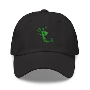 Green mermaid holding trident embroidered cap hat, mermaid cap hat - Picture 1 of 4