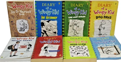 Diary of a Wimpy Kid Collection by Jeff Kinney Paperback Set of 8 Books Cartoon - Image 1 of 4