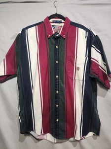 Vintage 90s Coliseum Classic Western Button Shirt Blue Burgundy Green Striped LG - Bild 1 von 3