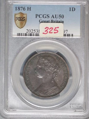 Great Britain 1876H Penny K-755 PCGS AU50 - Image 1 of 2