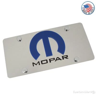 Chrysler Mopar Logo License Plate (Blue on Chrome) - Image 1 of 4